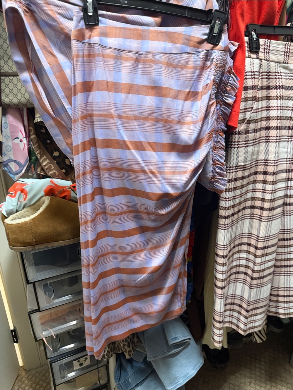 Women's Lavender & Rust Striped Midi Skirt set